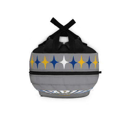 Karua Gray & Gold Logo Backpack — Stylish School & Travel Daypack