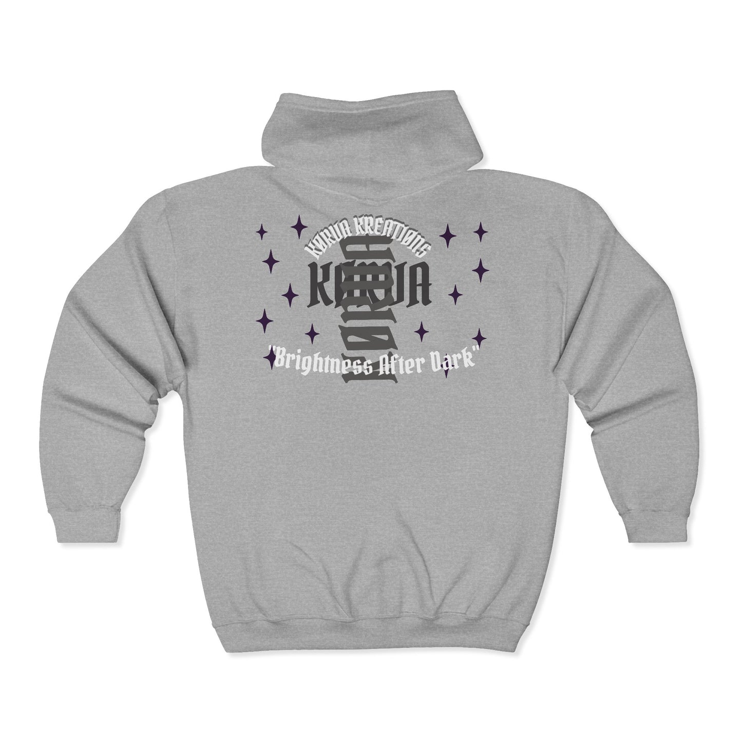 KORVA "Brightness Ater Dark" Full zip hoodie.