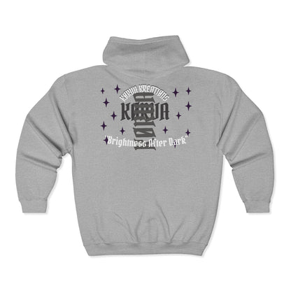 KORVA "Brightness Ater Dark" Full zip hoodie.