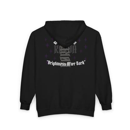 KORVA "Brightness Ater Dark" Full zip hoodie.