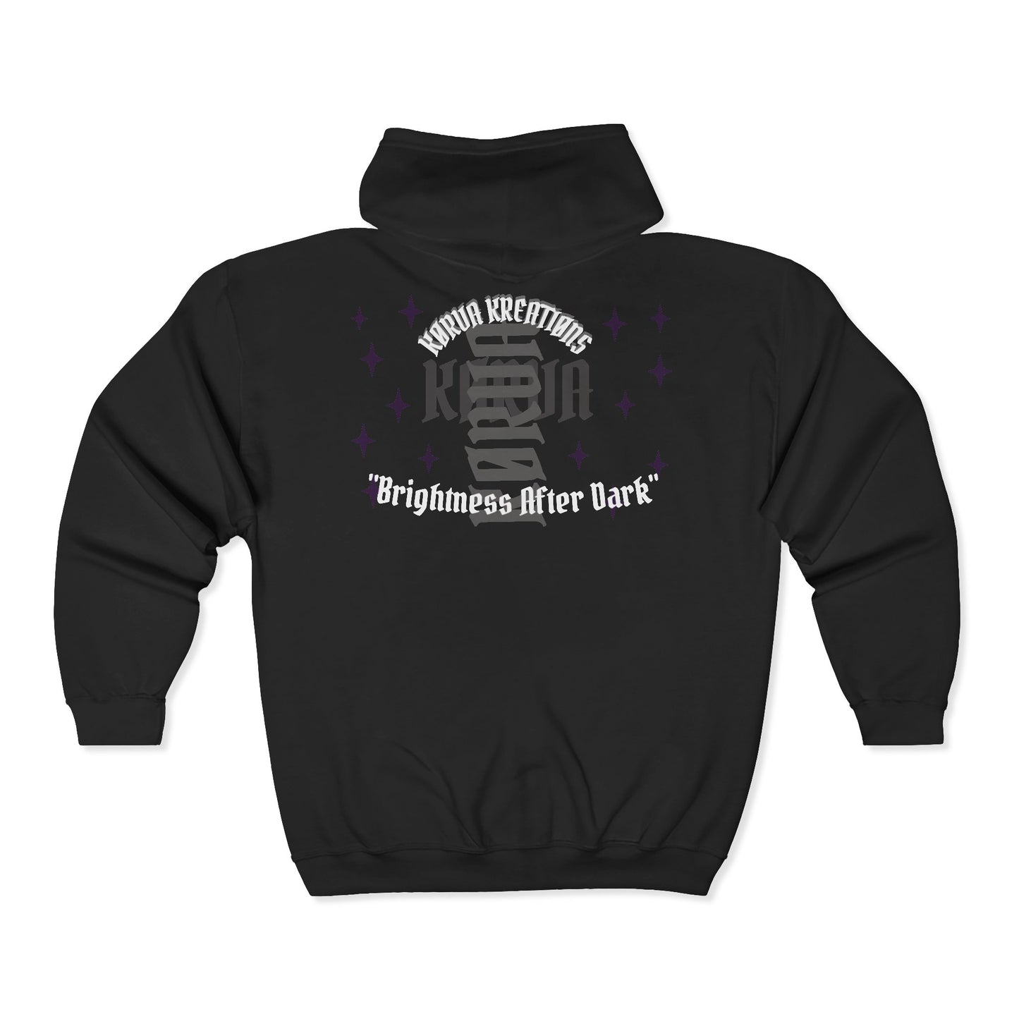 KORVA "Brightness Ater Dark" Full zip hoodie.