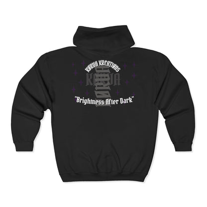 KORVA "Brightness Ater Dark" Full zip hoodie.